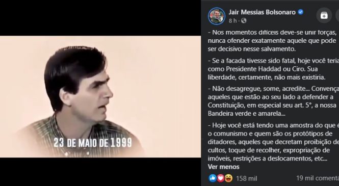 Bolsonaro grita comunismo e posta trecho de vídeo em que defende guerra civil com 30 mil mortos