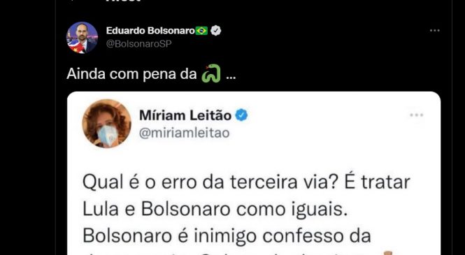 Eduardo Bolsonaro duvida da tortura a Miriam Leitão: “sou vítima do politicamente correto”