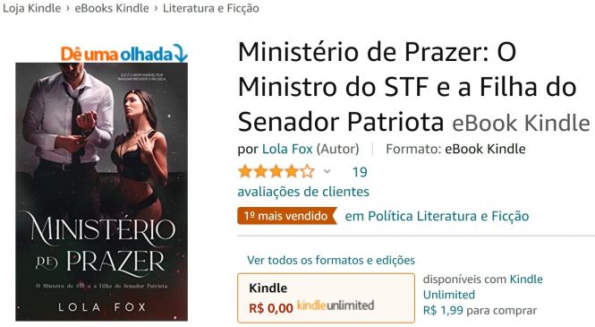 Ficção com caso de “Xandão e filha de Senador Patriota” é o livro político mais vendido da Amazon