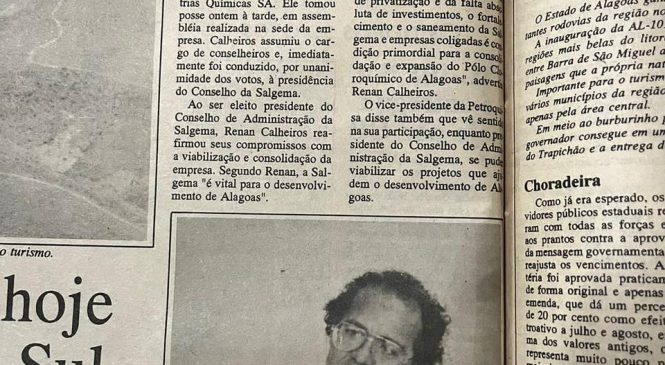 Rodrigo Cunha vai ao arquivo público e posta: Renan foi presidente do conselho da Salgema