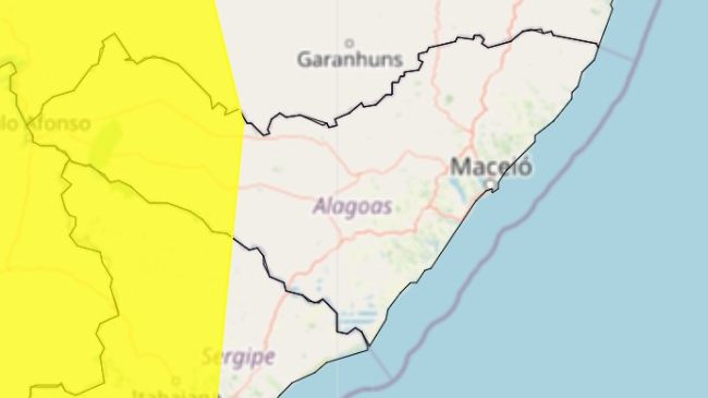 Inmet alerta para chuvas com ventos intensos em quase 30 cidades de Alagoas