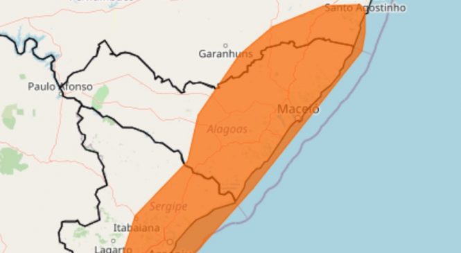 Inmet alerta para fortes chuvas em Alagoas; Litoral e Agreste recebem alerta laranja